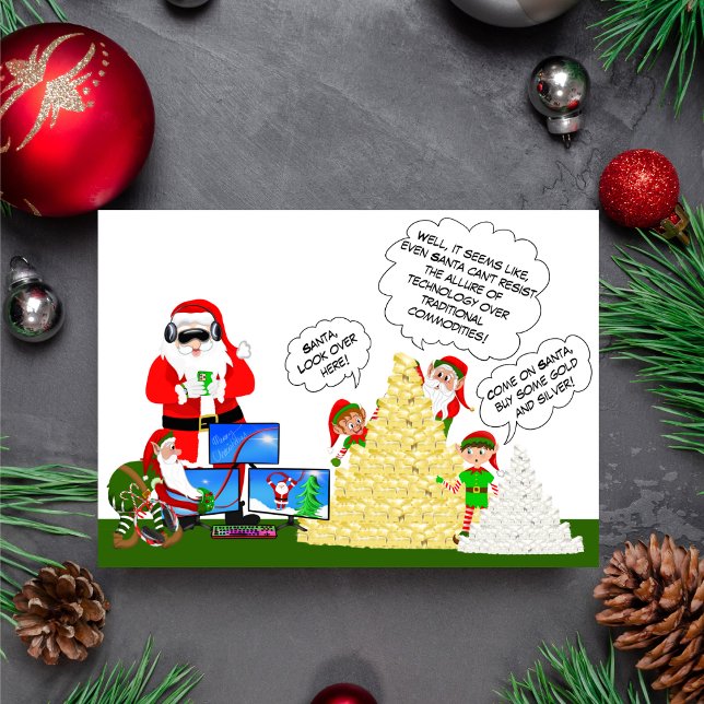 Carte L'obsession de père Noël pour la technologie : les (A funny Xmas card for the Wall Street guru!)