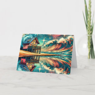 Carte Log Cabine sur la plage Ai Art Anniversaire