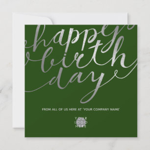 Carte Logo Argent Script Lettrer Forêt Vert Anniversaire