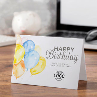 Carte Logo Bleu Ballons Jaunes Entreprise Joyeux Anniver