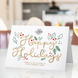 Carte Logo Business Gold Lettering Happy Holidays White