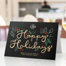 Logo Business Lettering Gold Happy Holidays Black