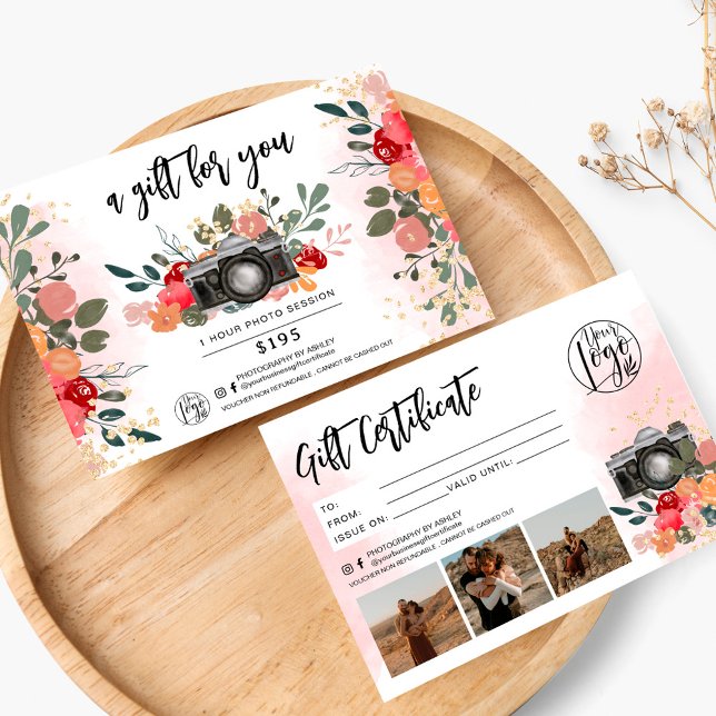 Carte logo cadeau de photographe floral or (Créateur téléchargé)