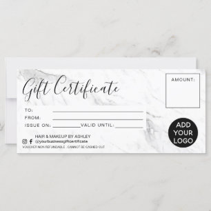 Carte Logo cadeau moderne en marbre blanc noir