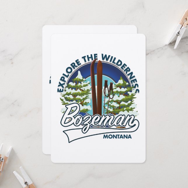 Carte logo d'affiche de ski Bozeman Montana (Devant/Arrière en situation)