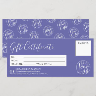 Carte Logo de certificat cadeau bleu violet minimaliste