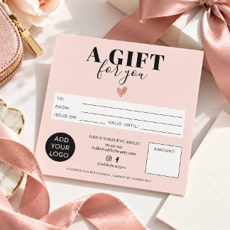 Carte Logo de certificat cadeau carré rose pâle