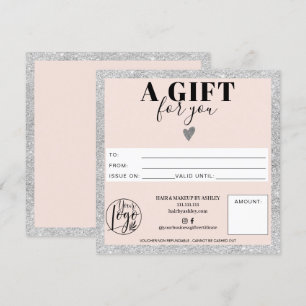 Carte Logo de certificat cadeau carré rose vif en argent