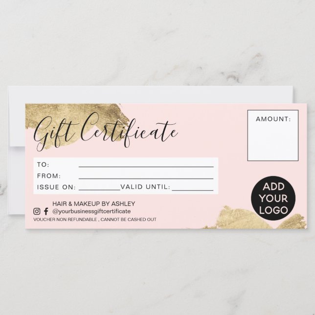 Carte logo de certificat cadeau de brosse en or rousse (Devant)
