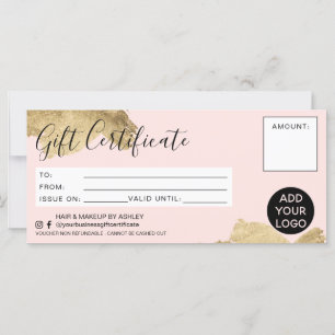 Carte logo de certificat cadeau de brosse en or rousse