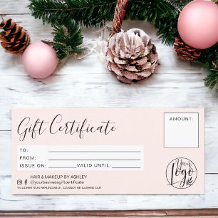 Carte Logo de certificat cadeau minimaliste rose pâle