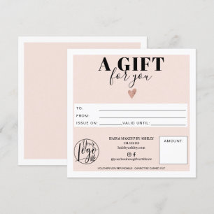 Carte Logo de certificat cadeau Pastel rose pâle carré
