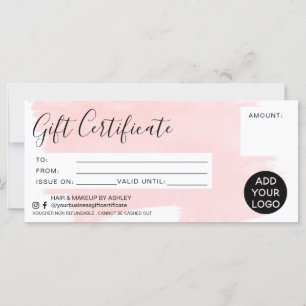 Carte Logo de certificat cadeau pour brosse rose pastel