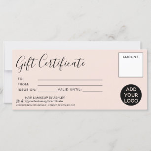 Carte Logo de certificat cadeau simple rose vif moderne