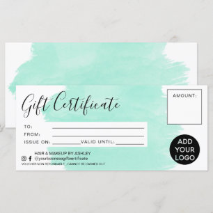 Carte Logo du certificat cadeau MInt watercolor brushstr