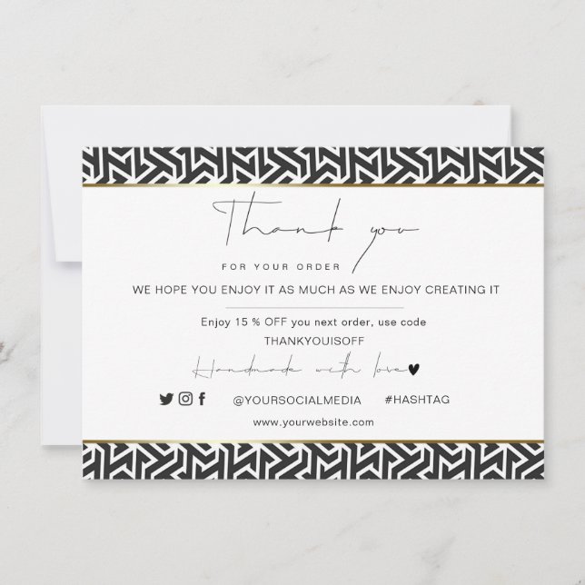 Carte Logo Elegant Black Gold Merci (Devant)