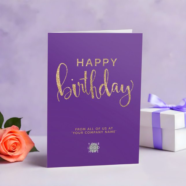Carte Logo Elégant Faux Gold Sleek Purple Joyeux Anniver (Créateur téléchargé)