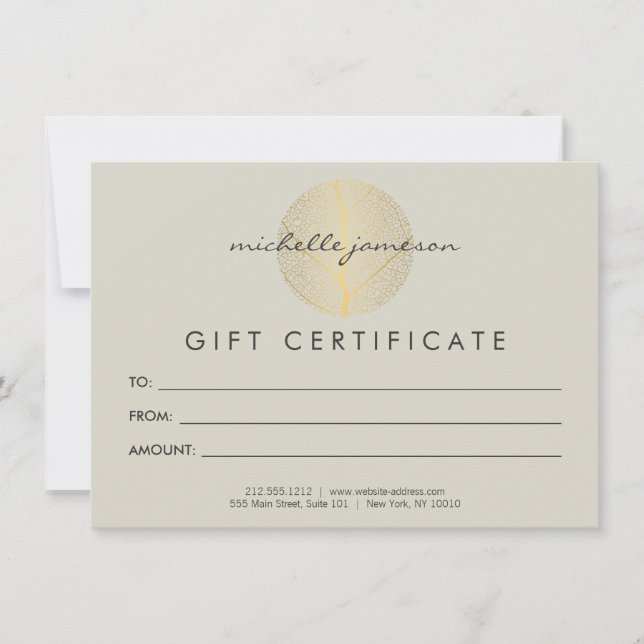 Carte Logo Elegant Gold Leaf sur le certificat cadeau Ta (Devant)