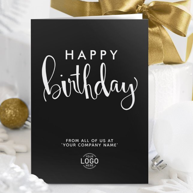 Carte Logo Elegant Simple Noir Blanc Joyeux Anniversaire (Créateur téléchargé)