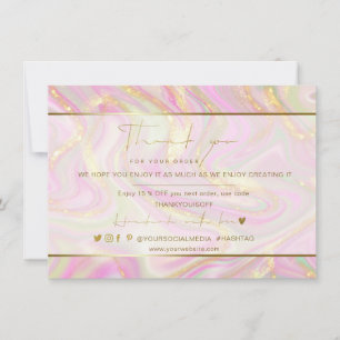 Carte Logo en or en marbre rose Elégant Merci d'affaires