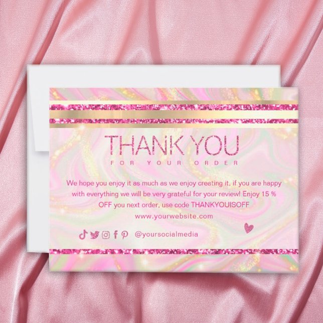 Carte Logo en or en marbre rose Elégant Merci d'affaires (Créateur téléchargé)