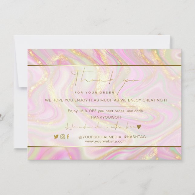 Carte Logo en or en marbre rose Elégant Merci d'affaires (Devant)