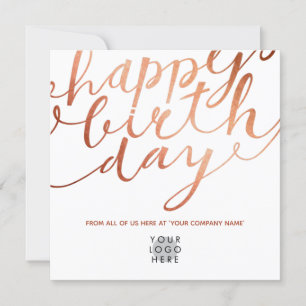 Carte Logo Faux Cuivre Élégant Lettres à la main Anniver