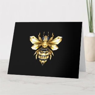 Carte Logo Faux Gold Foil Bee Polygonal sur Noir