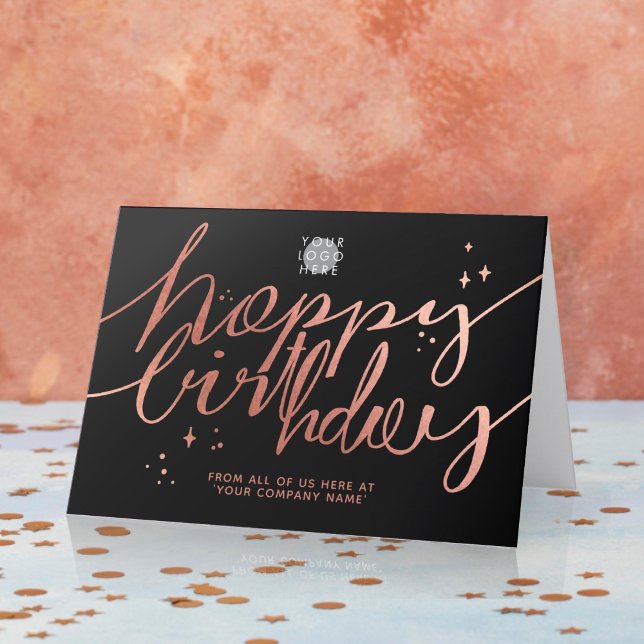 Carte Logo Faux Rose Gold Script à main Anniversaire Noi (Créateur téléchargé)