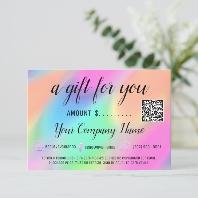 Carte Logo Holographe de certificat cadeau d'entreprise  (Debout devant)