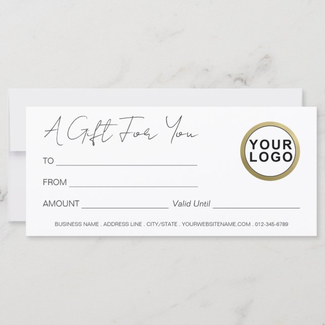Carte Logo Moderne Élégant | Certificat cadeau blanc (Devant)