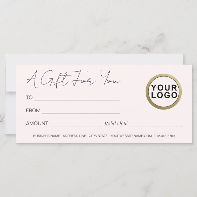 Carte Logo Moderne Élégant | Certificat cadeau rose (Devant)