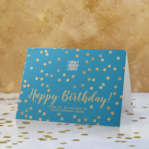 Carte Logo Parties scintillant Gold Confetti Turquoise B