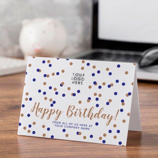 Carte Logo Personnalisé Blue Gold Confetti Joyeux annive (Créateur téléchargé)