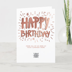 Carte Logo Personnalisé Faux Rose Gold Joyeux Anniversai