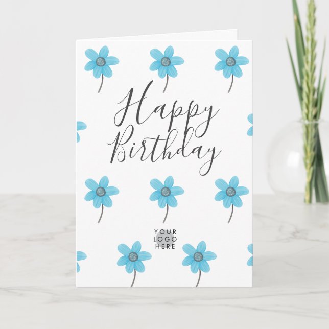 Carte Logo Personnalisé Fleur Bleue Lumière Joyeux Anniv (Devant)