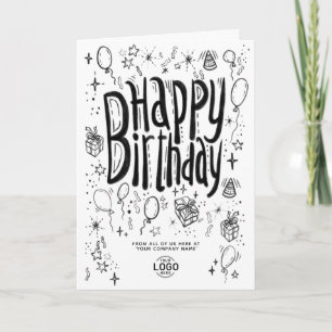 Carte Logo Personnalisé Fun Doodle Business Joyeux Anniv