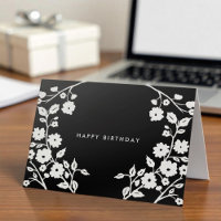 Logo Simple Black White Folk Flowers Anniversaire