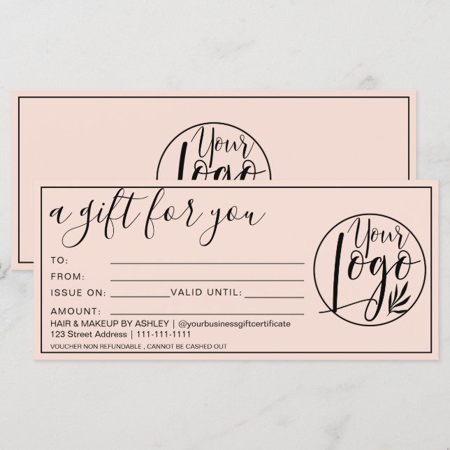 Carte Logo simple pastel de certificat cadeau de bordure (Devant / Derrière)