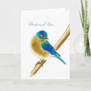 Carte L'oiseau bleu du bonheur pensant à vous cardent