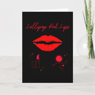 Carte Lollipop rouge lèvres. Bonbons de maquillage rouge