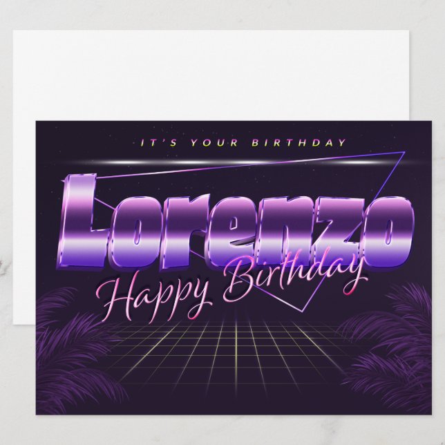 Carte Lorenzo Nom Prénom lila retro (Devant / Derrière)