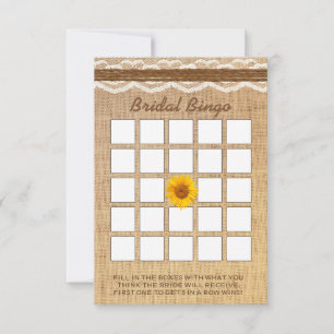Carte Loto de mariage en toile de jute et tournesol avec