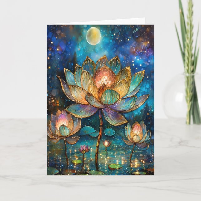 Carte Lotus de verre tendu fleurit au clair de lune (Devant)