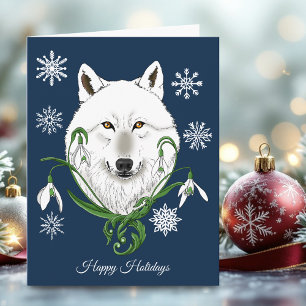 Carte Loup Arctique Blanc Mystique Neige Bleue Galanthus