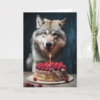 Carte Loup avec gâteau d'anniversaire
