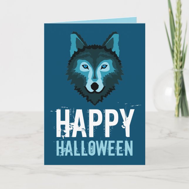 Carte Loup Bleu, Bonne Halloween (Devant)