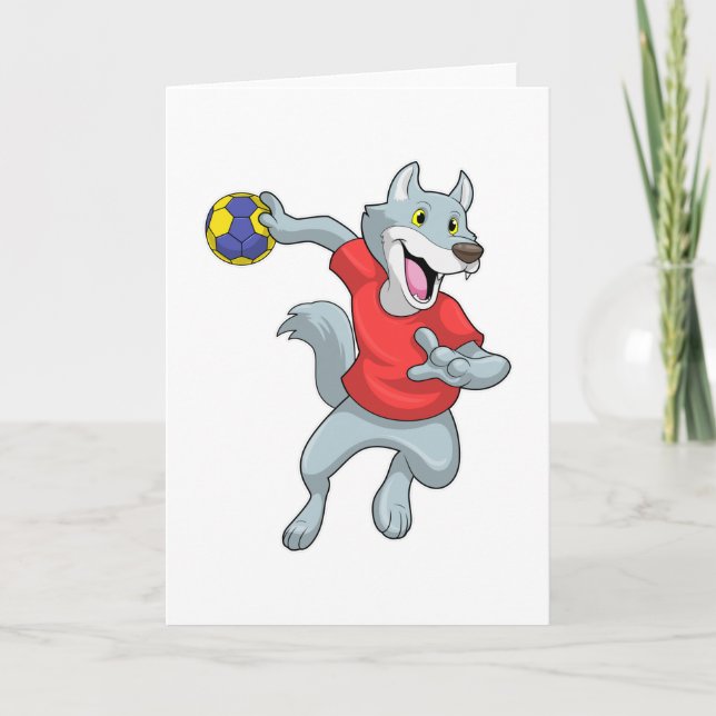Carte Loup en joueur de handball avec ballon de handball (Devant)