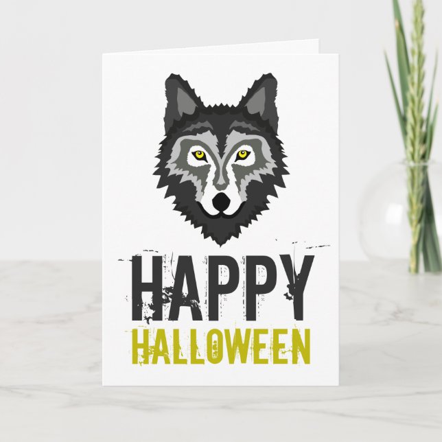 Carte Loup Gris, Bonne Halloween (Devant)
