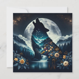 Carte Loup Hurleur   Pleine Lune Ai Art